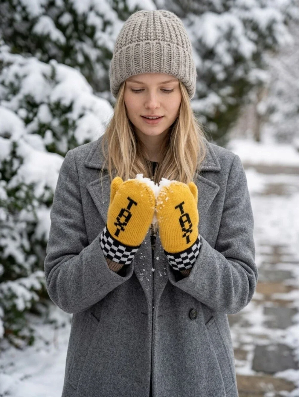 NWT Kate Spade ♠️ New York Taxi Checkboard Mittens Yellow Black